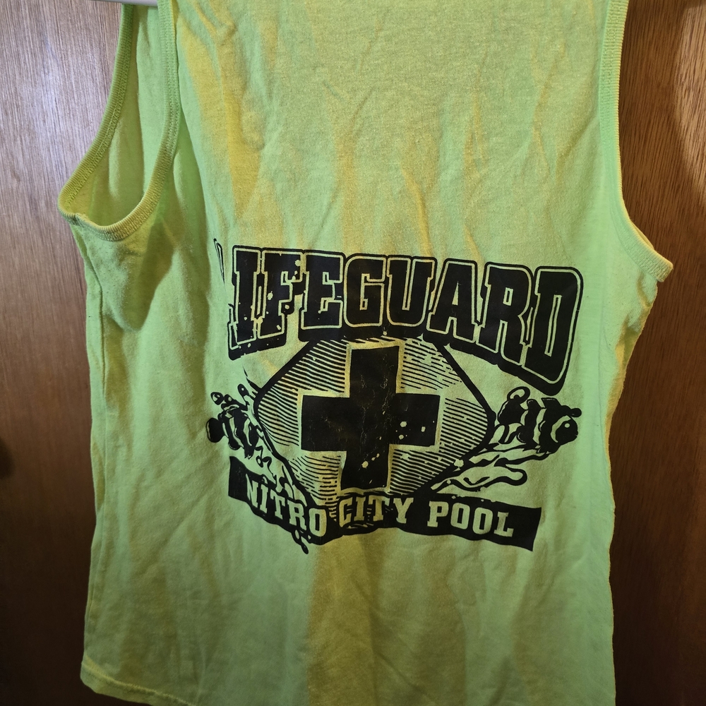 Port and Company Neon Lime Lifeguard Swim Coverup Tank with Black Print